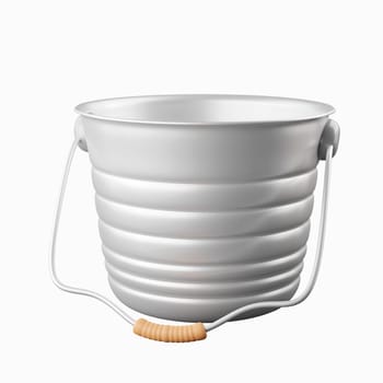 3d metal garden bucket for hydration of plants. icon isolated on white background. 3d rendering illustration. Clipping path.