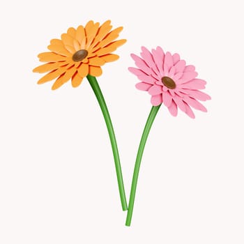 3d orange and pink flower. icon isolated on white background. 3d rendering illustration. Clipping path..