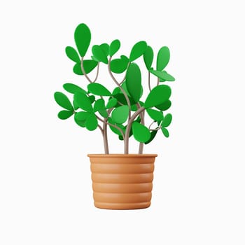 3d plant in plant pot. Floral arrangement garland. icon isolated on white background. 3d rendering illustration. Clipping path.