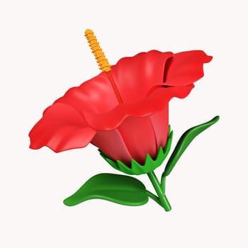 3d hibiscus flower. icon isolated on white background. 3d rendering illustration. Clipping path..