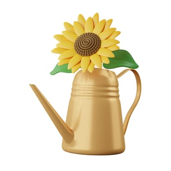 3d watering pot with flower. garden tool. Gardening. icon isolated on white background. 3d rendering illustration. Clipping path.