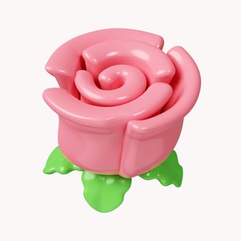 3d Rose flowers .icon isolated on white background. 3d rendering illustration. Clipping path..