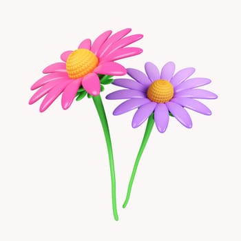3d pink and purple echinacea flower. icon isolated on white background. 3d rendering illustration. Clipping path..