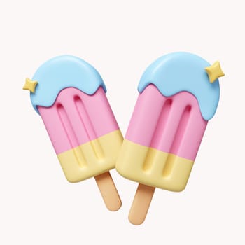 3d colorful popsicles melting. juicy ice cream. summer vacation and holidays concept. icon isolated on white background. 3d rendering illustration. Clipping path.