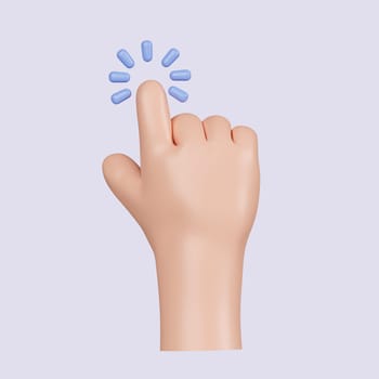 3d Computer cursor with hand and click. Diverse man arms with fingers press button, pointing or touch fingerprint scan. icon isolated on gray background. 3d rendering illustration. Clipping path..