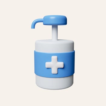 3d liquid hand sanitizer soap disinfectant pump bottle for preventing corona virus. icon isolated on white background. 3d rendering illustration. Clipping path..