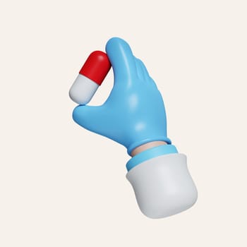 3d Medical icon. Doctor or pharmacist cartoon hand with holds tablet or pill. icon isolated on white background. 3d rendering illustration. Clipping path..