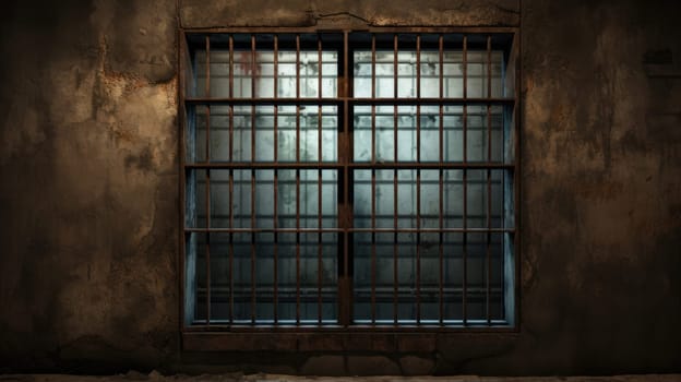 A metal bar on a prison cell window AI