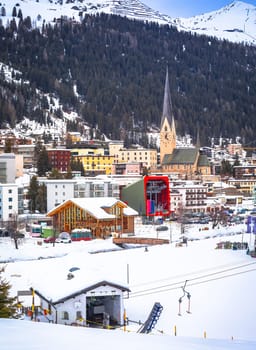 Idyllic mountain town of Davos in Swiss Alps view, Graubunden region of Switzerland