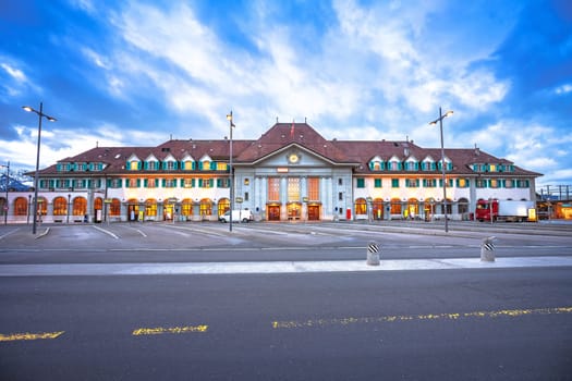 Town of Thun train station dawn view, central Switzerland