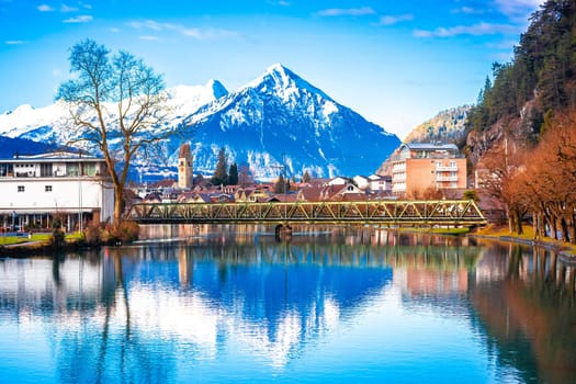 Scenic town of Interlaken and Alpine landscape view, Berner Oberland region of Switzerland