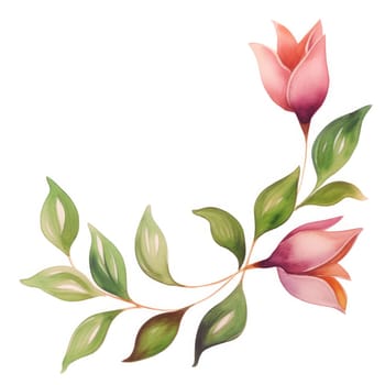 Watercolor flowers frame illustration for greeting card. Generative AI.