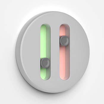 Round icon with toggle sliders for control settings on white background
