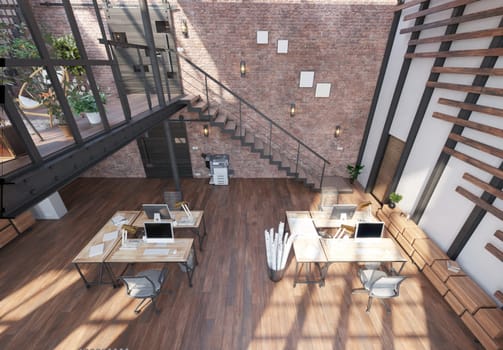 Modern office interior. Workplace concept. 3d rendering mock up