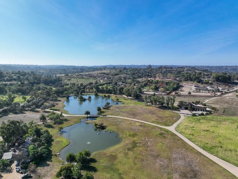 Aerial view over Rancho Santa Fe super wealthy town in San Diego, California, USA