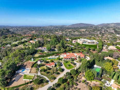 Aerial view over Rancho Santa Fe super wealthy town in San Diego, California, USA