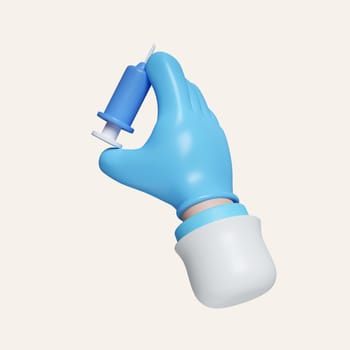 3d Medical icon. Doctor or pharmacist cartoon hand with holds syringe . icon isolated on white background. 3d rendering illustration. Clipping path..