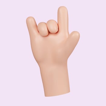 3d hand hand gesture love finger. icon isolated on pink background. 3d rendering illustration. Clipping path..
