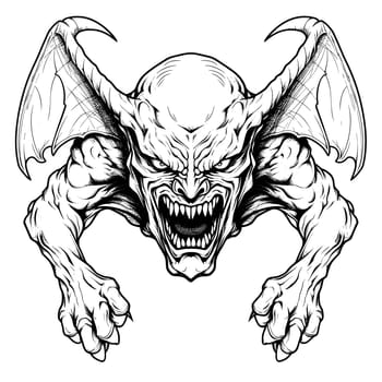 Terrible mythical monster of nightmares in vector art style. The sleep of the mind gives birth to monsters. Graphic design element and template for t-shirt print, sticker, tattoo, poster, etc.