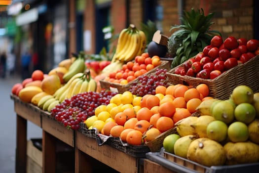 Market with various fruits on the counter.