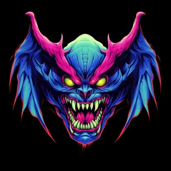 Nightmare Monsters. Mythical scary creatures in dark tone with neon glow. Template for t-shirt print, sticker, poster, etc. 