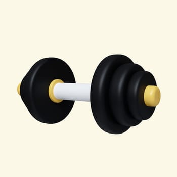 3d Gym dumbbell Fitness and health. Exercise equipment. icon isolated on yellow background. 3d rendering illustration. Clipping path..