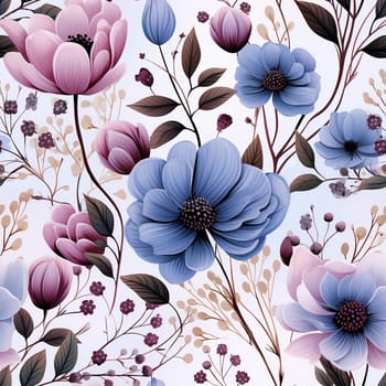 Seamless pattern tile background flowers and floral leaves plants. High quality photo