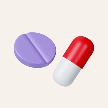 3d pills icon. Tablets, medicine concept. icon isolated on white background. 3d rendering illustration. Clipping path..