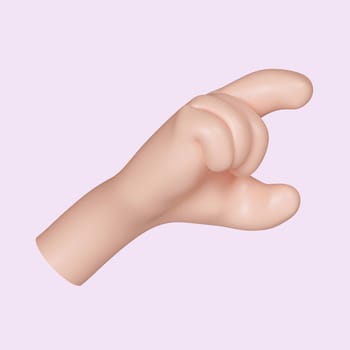 3d Cartoon character hand hand gesture. icon isolated on pink background. 3d rendering illustration. Clipping path..