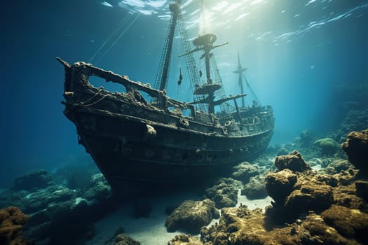 Old ship at the bottom of the sea.