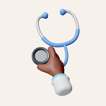 3d Medical icon. Doctor or pharmacist cartoon hand with holds Stethoscope . icon isolated on white background. 3d rendering illustration. Clipping path..