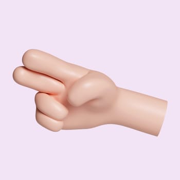 3d Cartoon character hand hand gesture. icon isolated on pink background. 3d rendering illustration. Clipping path..