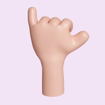 3d Cartoon character hand hand gesture. icon isolated on pink background. 3d rendering illustration. Clipping path..