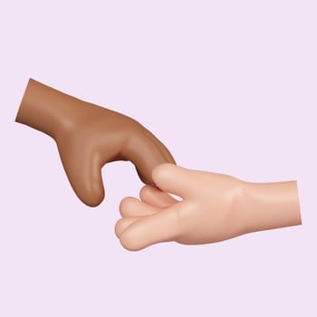 3d Hands reaching towards each other. Concept of human relation, togetherness or partnership..