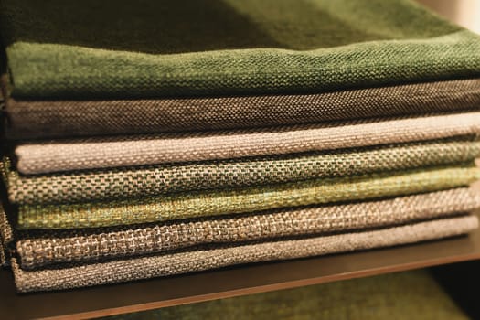 Variety of fabric swatches texture in different colors for a sofa