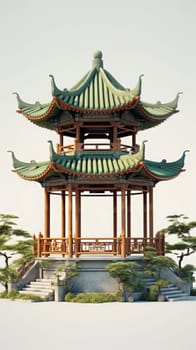 chinese style jade green gazebo pagoda, ai