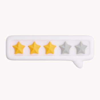 3d bubble rating for satisfaction. 3d 5 star for quality customer rating feedback concept from client employee, product review. 3d 5 star render.
