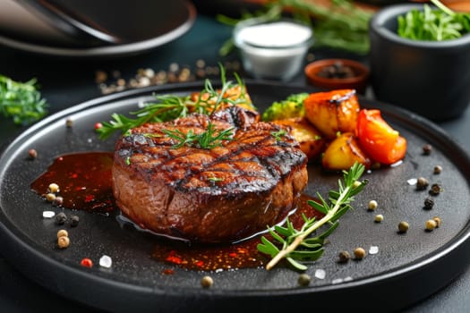 gourmet steak, High quality close up of gourmet steak dish.