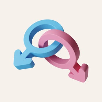 3d Homosexual Orientation Sign Two male Symbols Crossed Isolated on White, LGBT Pride Month. icon isolated on white background. 3d rendering illustration. Clipping path..