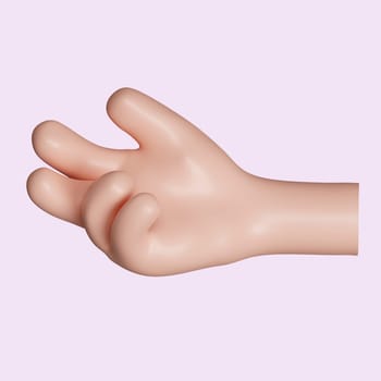 3d Cartoon character hand hand gesture. icon isolated on pink background. 3d rendering illustration. Clipping path..