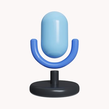 3d microphone. Sound, record, podcast symbol. Turn on, turn off microphone radio mic sign. icon isolated on white background. 3d rendering illustration. Clipping path..