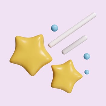 3d shooting star with rainbow. Meteor in space. icon isolated on purple background. 3d rendering illustration. Clipping path..