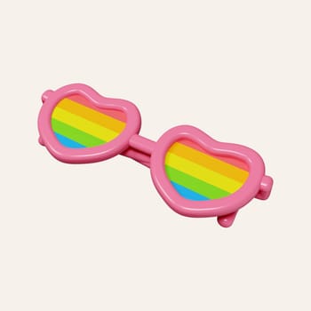 3d rainbow sunglasses. LGBT Pride Month Icon. icon isolated on white background. 3d rendering illustration. Clipping path..