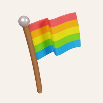 3d LGBTQ flag. Pride Month events. Tolerance and freedom concept. icon isolated on white background. 3d rendering illustration. Clipping path..