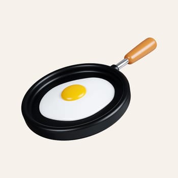 3d Fried egg in a frying pan. elements for camping, hiking , summer camp, traveling, trip. icon isolated on white background. 3d rendering illustration. Clipping path..
