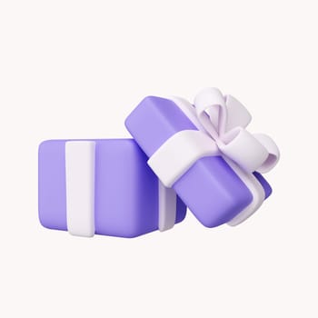 3D purple gift box for shopping concept. icon isolated on white background. 3d rendering illustration. Clipping path.