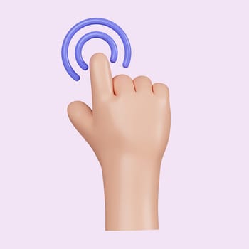 3d Computer cursor with hand and click. Diverse man arms with fingers press button, pointing or touch fingerprint scan. icon isolated on yellow background. 3d rendering illustration. Clipping path..