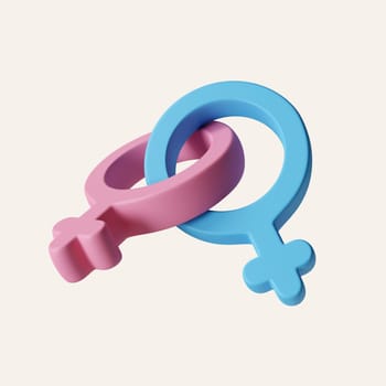 3d Homosexual Orientation Sign Two Female Symbols Crossed Isolated on White, LGBT Pride Month. icon isolated on white background. 3d rendering illustration. Clipping path..