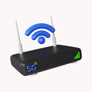 3d Wireless internet router. The concept of a Wireless Modem for 5G. icon isolated on white background. 3d rendering illustration. Clipping path..