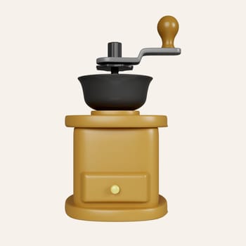 3d coffee grinder. equipment. Summer camp and holiday vacation. icon isolated on white background. 3d rendering illustration. Clipping path.